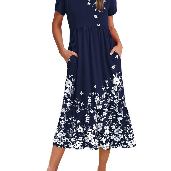 Dresses & Skirts - Summer Midi Dress Tiered Flowy A-Line Casual Elegant Beach Vacation Wear